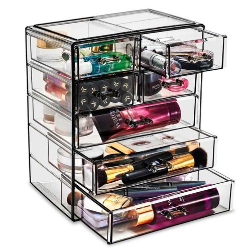 Sorbus Acrylic Makeup Organizer - Organization and Storage Case for Cosmetics Make Up & Jewelry - Big Clear Makeup Organizer for Vanity, Bathroom, College Dorm, Closet, Desk (3 Large, 4 Small Drawers)
