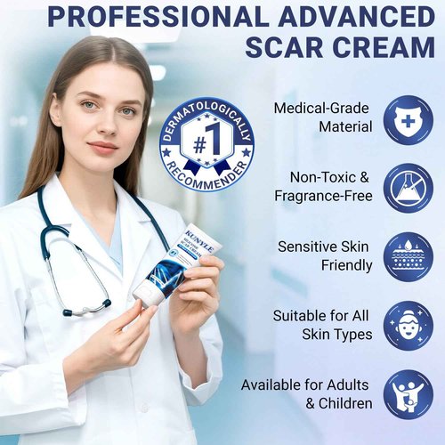 Kunyle Scar Cream, Silicone Scar Gel, Advanced Scar Removal Cream for Surgical Scars, Stretch Marks Removal, Keloid Bump Removal, Old and New Scars 2.11 Oz (60g)
