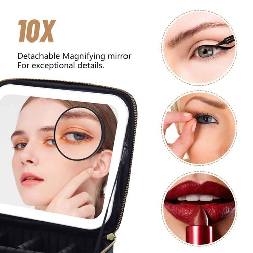mumisuto Makeup Bag with Light Up Mirror Travel Makeup Case with Adjustable Dividers Cosmetic Bags Brush Organizer with 3 Adjustable Brightness Portable Artist Organizer Bag with Makeup Brush Storage