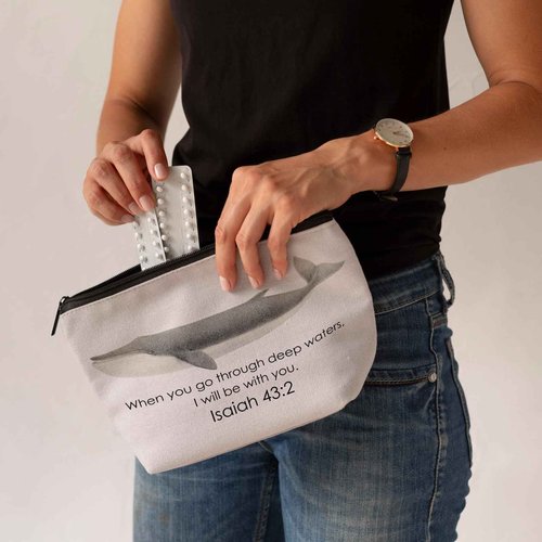 CLHHM Whale Shark Christian Makeup Bag, Bible Verse Cosmetic Pouch, Inspirational Gift for Women (Isaiah 43:2 Design), Christian Shark Gifts for Bible Study, Baptism, Birthdays