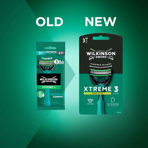 Wilkinson Sword Xtreme 3 Sensitive, Pack of 8 + 4 Disposable Razors with a Lubricating Band of Vitamin E and Aloe Vera, Optimal for Facial Care and Softness