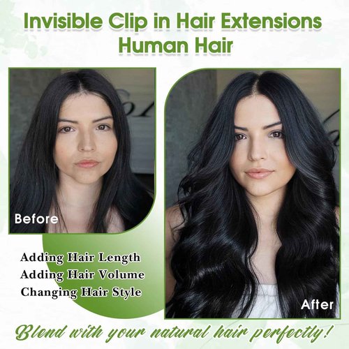 Jet Black Clip in Hair Extensions Real Human Hair 14inch Human Hair Clip in Extensions Black Human Hair Extensions Clip ins 100% Brazilian Remy Human Hair for Women Straight 8pcs Double Weft