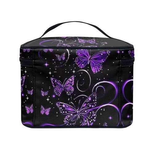 Glorowreny Butterfly Toiletry Bag for Women Large Purple Portable Large Cosmetic Bags for Women Travel Makeup Cosmetic Zipper Bags Pouch Travel Toiletry Bag
