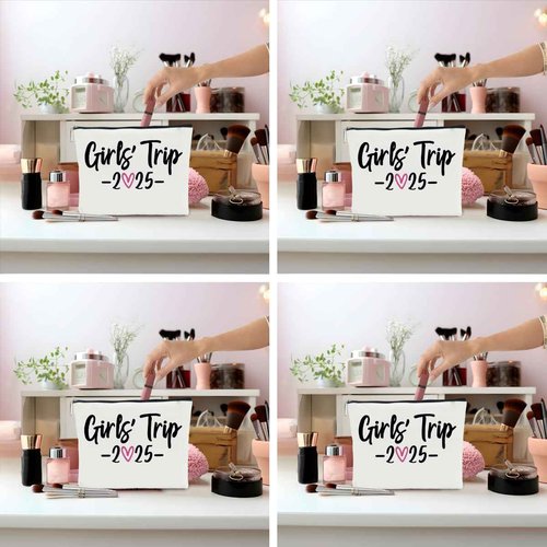 4 PCS Girls Trip Gifts Favors 2025 Girls Weekend Gifts for Women Bestie Gifts Friend Gifts Girls Trip Favors for Sister Niece Friendship Holiday Vacation Makeup Bag Weekend Bags for Women