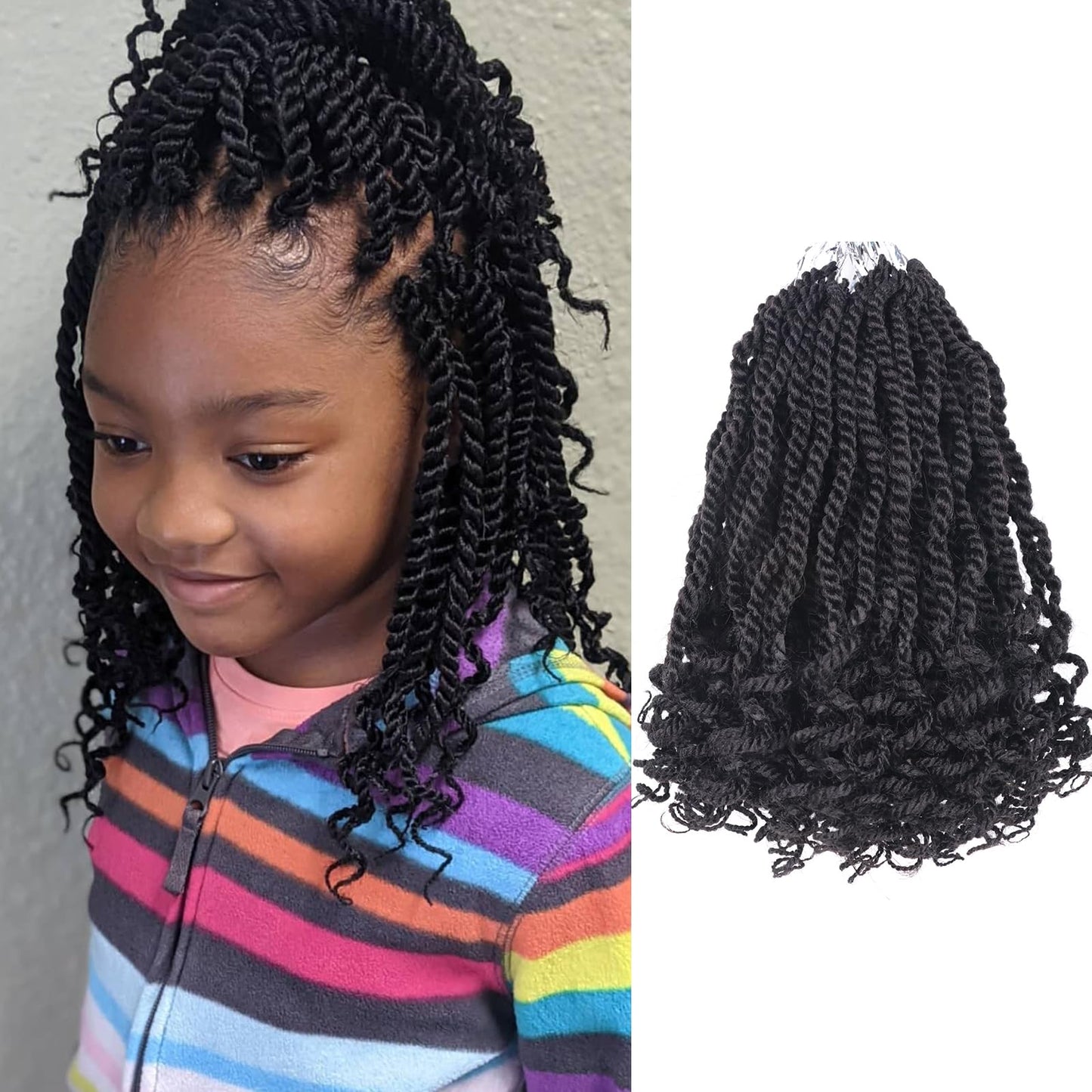 8 Inch Crochet Hair Wavy Senegalese Twist Crochet Hair Color 2 Short Bob Kids Crochet Hair for Little Girls 8 Packs Crochet Senegalese Twist Hair Pre Looped Crochet Braids with Culy Ends (8 Inch,2)