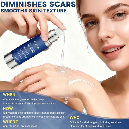 Rvlaim 100% Silicone Scar Gel Scar Cream, Advanced Silicone Gel for Removal of Surgical, Burns, Acne Scar, Old and Recent Scars and Stretch Marks, 1.7 oz/50ml