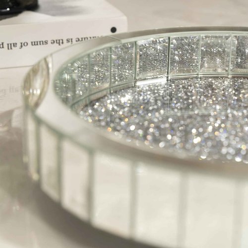 12in Round Rotating Organizer Tray,Silver Mirror Glass Coffee Table Tray,Table Centerpieces Decorative Trays for Home Decor,Living Room, Modern Decorative Trays, Centerpiece Trays