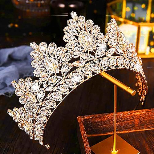 Bmirth Baroque Crown and Tiara Gold Crystal Pearl Bride Wedding Queen Crowns Decorative Princess Tiaras Rhinestone Hair Accessories for Women and Girls (L)