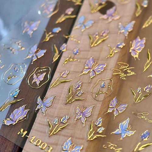 1 Sheets Spring Nail Decals for Nail Art Bronzing Flower Nail Art Stickers Self-Adhesive Butterfly Nail Decals Gold Butterfly Floral Nail Design Decals for Women Nail Supplies