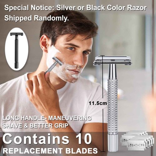 Shaving Kit for Men - Secret Santa Gift Set, Includes Safety Razor, Sandalwood Shaving Cream, Aftershave, Pre-shave Oil, Brush, Bowl & Apron Bib - Christmas Gifts for Him Husband Dad Stocking Stuffers