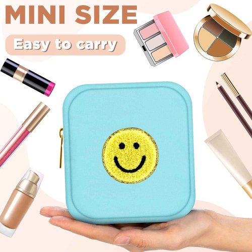 Zubebe 6 Pcs Preppy Patch Cute Makeup Bags Toiletry Bags Skincare Pouch Chenille Letter Nylon Bag for Purse Small Zipper Cosmetic Makeup Pouch Preppy Things for Travel(Fresh Color)