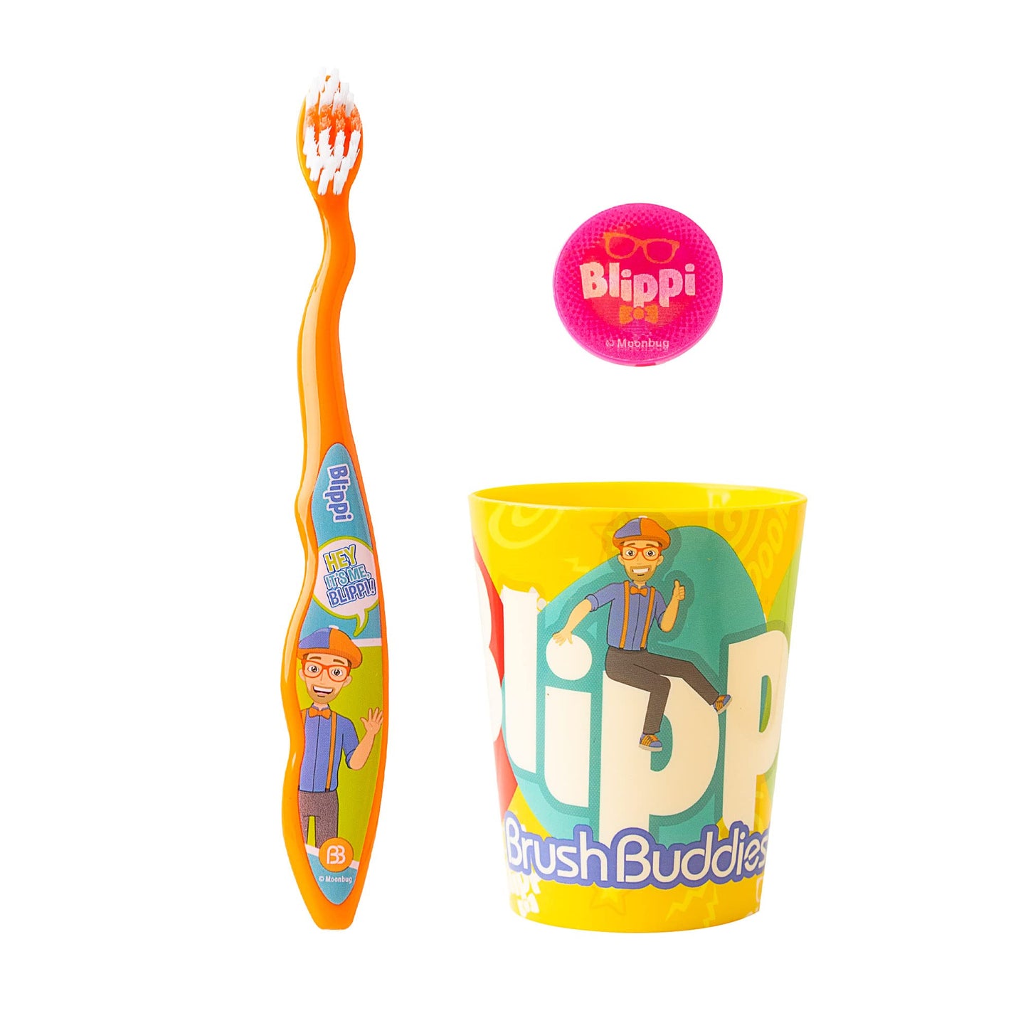 Brush Buddies Blippi Kids Toothbrushes Kit, Manual Toothbrushes for Kids, Toothbrush for Toddlers 2-4 Years, Travel Toothbrush Kit with Cover and Cup, 3PC