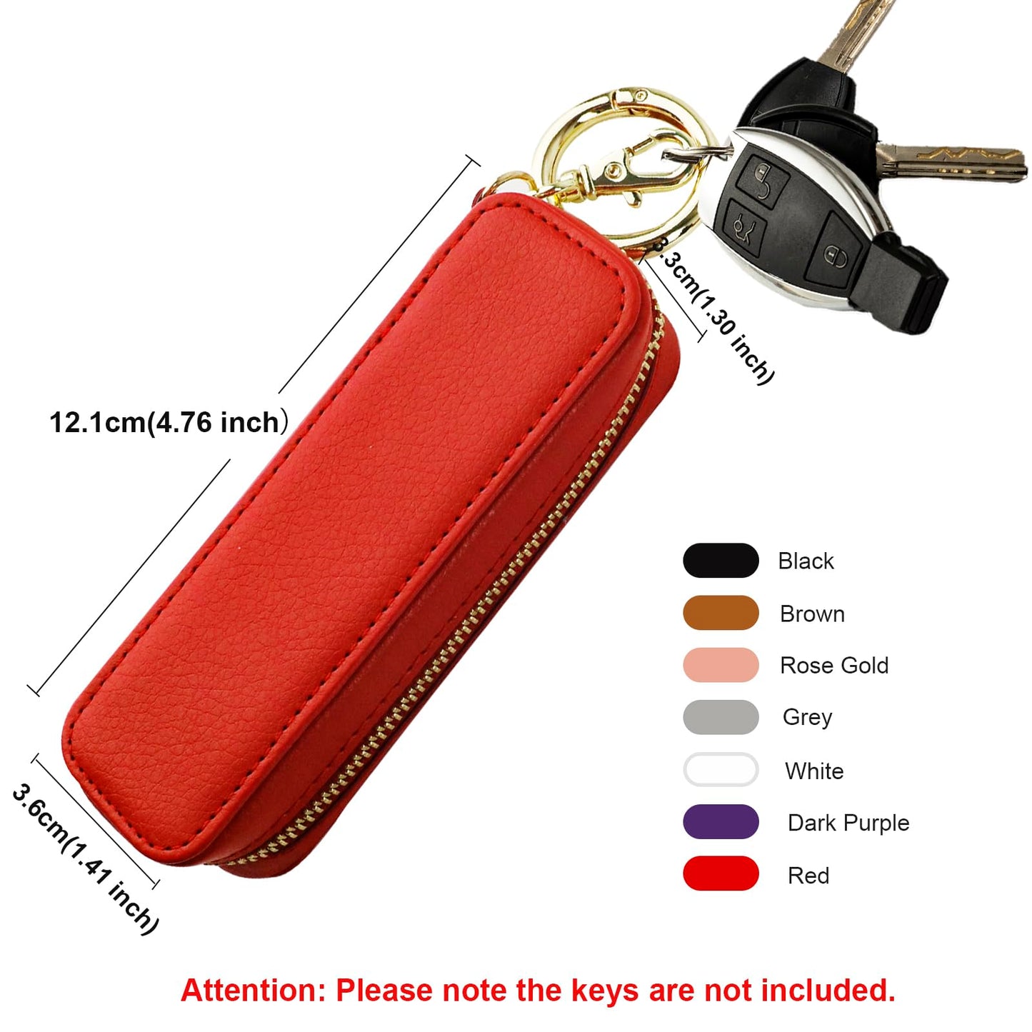 Bocasal Leather Lipstick Case Holder Chapstick Keychain Pouch, Zipper Lip Balm Lip Gloss Bag for Purse with Key Chain Elastic Band, Makeup Travel Organizer, Cosmetic Storage Kit for Women Girls (Red)