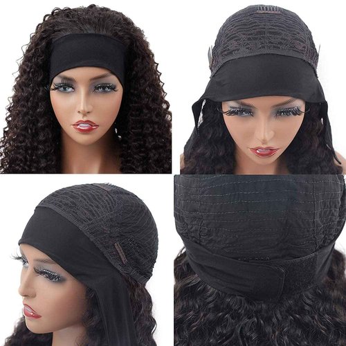 WENYAN Headband Wig Human Hair Deep Wave 12 Inch Wigs for Black Women Glueless None Lace Front Curly Wave Wig Brazilian Virgin Hair Wear and Go Wigs Machine Made 150% Density Natural Color