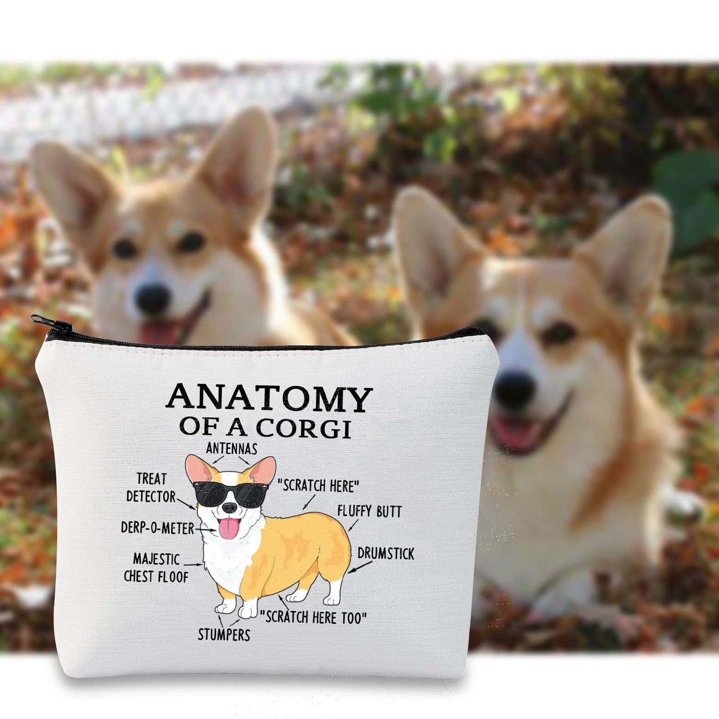 G2TUP Corgi Lover Gift Anatomy of a Corgi Makeup Bag Corgi Mom Cosmetic Bag with Zipper Corgi Owner Gift Dog Mama Lover Gift (Anatomy of a Corgi Fluorescent White)