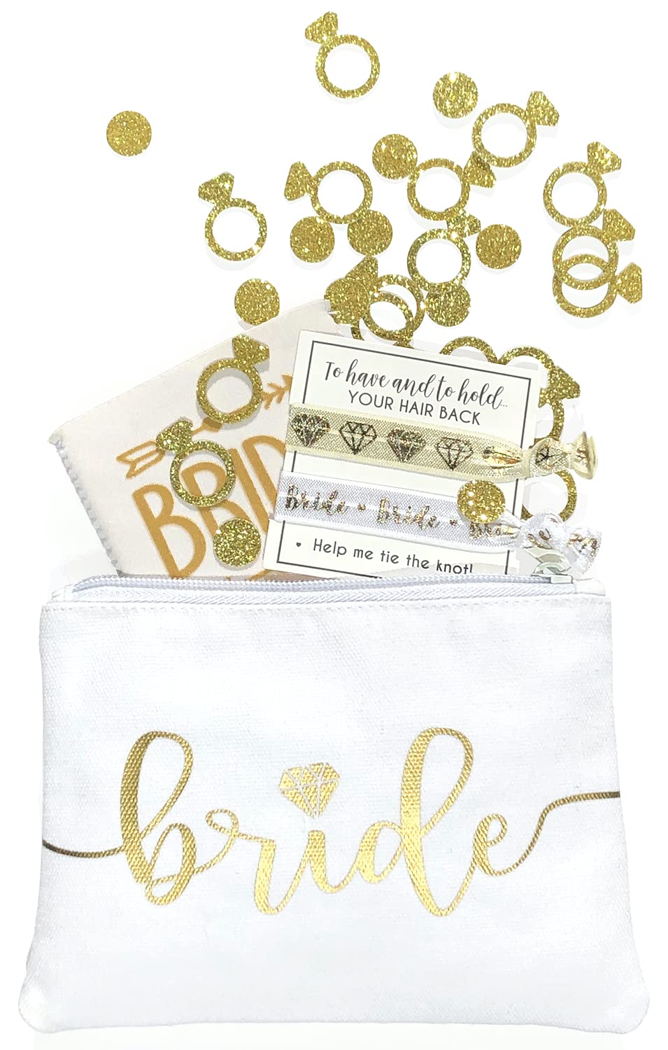 Bride Tribe Makeup Bags - Bridesmaid Favor for Bachelorette Party, Bridal Shower, Wedding. Cosmetics/Toiletries Bag, Wedding Survival Kit, Hangover Kit, Keepsake (1pc Bride, White)