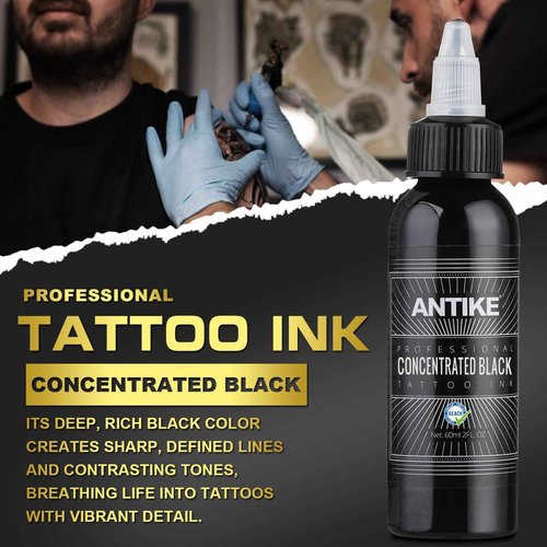 ANTIKE Black Tattoo Ink 2oz Pro Tattoo Ink Concentrated Black 60ml USA Standard Pigment for Tattoo Artist TI5003-60-030