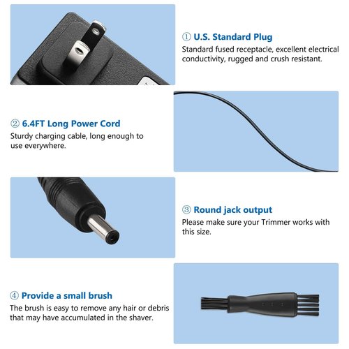 FNKTQL 4.2V Charger for Wahl Trimmer 9818 9818L 9888L 9916D 9918D Groomer Clipper 9854-600 9855 79600-2101 S004mu0400090, Replacement Wahl Shaver Trimmer Power Cord with Cleaning Brush