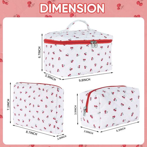 Sarrany 3Pcs Makeup Bag Set,Quilted makeup bag,Floral Cosmetic Bag for Women, Cute Cotton Cosmetic Bag, Wide-open Easy to Take, Flower Toiletry Organizer Bag