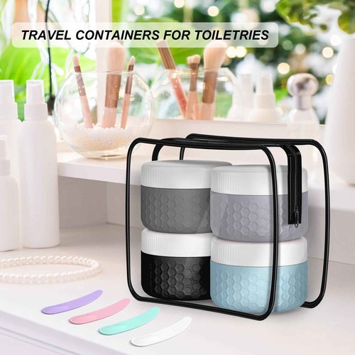 Travel Containers for Toiletries, Portable Size Containers, TSA Approved Travel Size Toiletries, Silicone Cream Jars, Leak-proof Skincare Essentials for Cream lotions (Dark Gray)