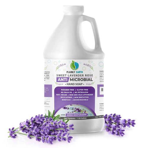 Plainly Earth Antimicrobial Liquid Hand Soap (1 US Gallon) - Antibacterial Soap Refill - Hand Soap Refill Bottle - Cruelty Free Moisturizing Soap, Sweet Lavender Rose