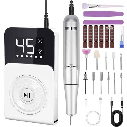 Urbuti Nail Drill, Professional 45000RPM Electric Nail File with 12 Drill Bits Remover Gel Nail Polish Acrylic Nails Manicure for Salon Home(White)