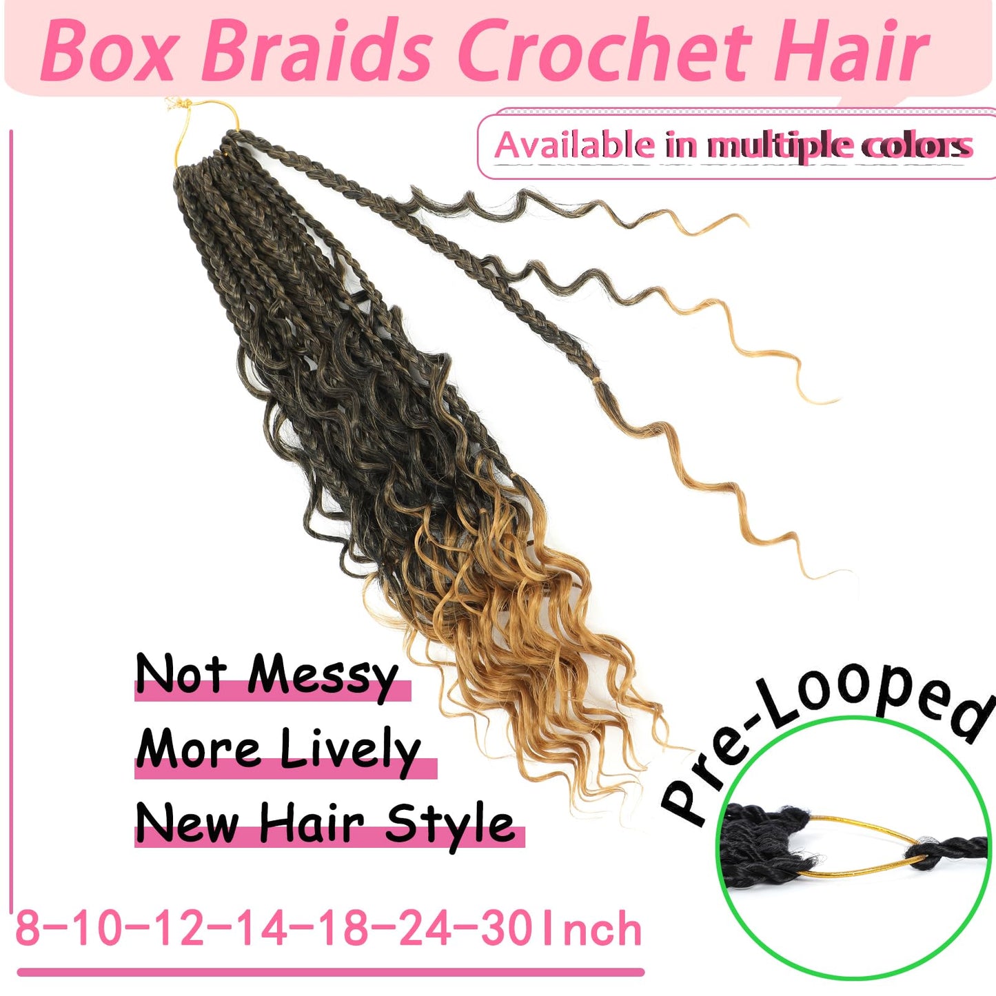 14 Inch Boho Box Braids Crochet Braids Hair-2 Packs Crochet Box Braids Hair Bohomian Box Braid Crochet Hair Synthetic Braiding Hair Goddess Box Braids Crochet Hair for Black Women (1B/27)