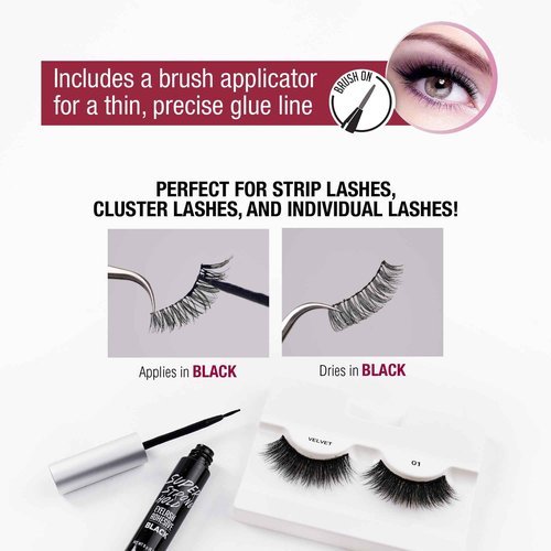 i-ENVY Super Fast Quick Dry Clear & Super Strong Hold Black Eyelash Adhesive (2 Pack), Long Lasting Strip Lash Glue for Eyelash Extensions, Easy to Apply Brush-On Glue Set, Latex & Formaldehyde Free
