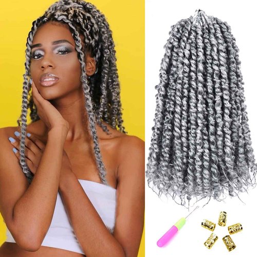 12 Inch Passion Twist Crochet Hair for Black Women 8 Packs Pre-twisted Passion Twists Pre-looped Crochet Braids Hair Bohemian Twists Synthetic Braiding Hair Extensions (12Strands/Pack,TGrey#)
