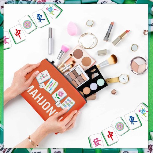 SilTriangle 9 Pcs Mahjong Cosmetic Bag Gifts for Women Mahjong Makeup Bag Mah Jong Zippered Pouch for Lover Player Friend Mom Grandma Lucky Birthday Christmas New Year Gift