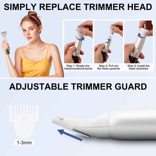 5 in 1 Bikini Trimmer for Women - Electric Razors for Women, Cordless Rechargeable Electric Shaver, IPX7 Waterproof Wet Dry Lady Body Hair Remover for Face Nose Eyebrow Arm Leg Pubic Armpit Bikini