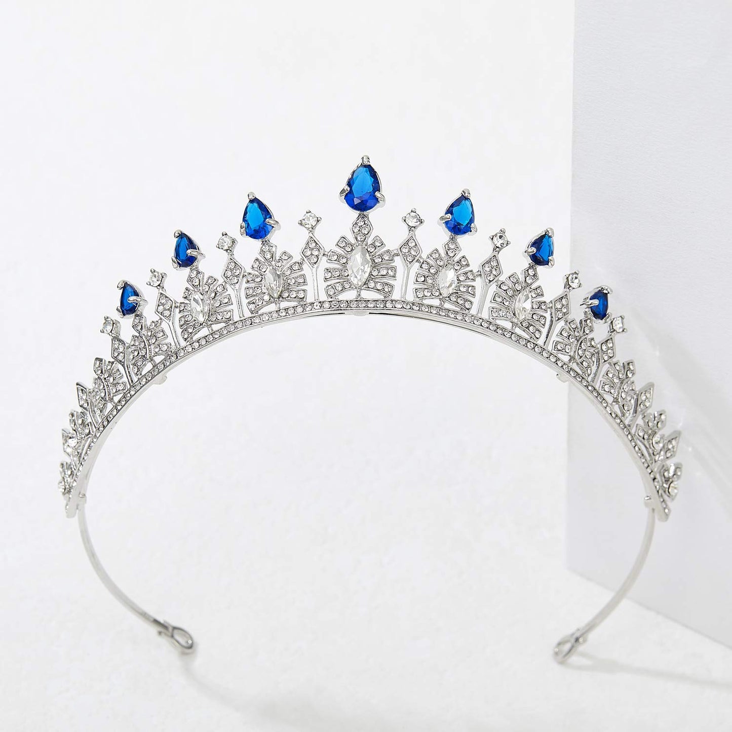 SWEETV Cubic Zirconia Wedding Tiara for Bride & Flower Girls - Princess Tiara Headband Bridal Crown, Bridal Hair Accessories for Women, Royal Blue