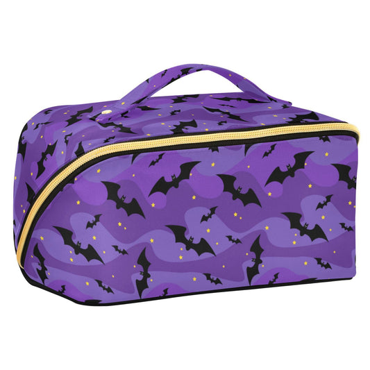 Makeup Organizer Bag, Halloween Black Bats Night Sky with Stars Travel Makeup Bags Makeup Vanity Case Large Capacity Rhombus Cosmetic Toiletry Bag for Girl Women Ladies