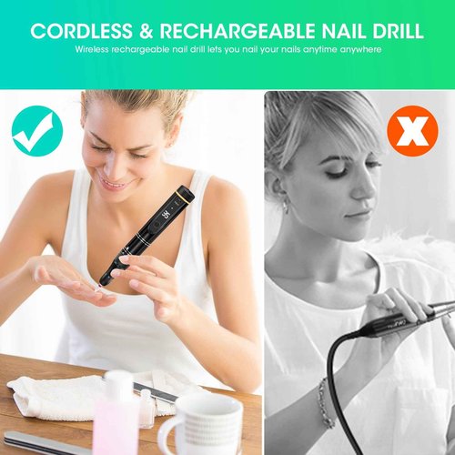 LIERKISS Nail Drill Cordless 35000RPM Rechargeable Professional Electric Nail Drill Kit Wireless Nail File Drill Acrylic Drill for Acrylic Gel Nails Manicure Pedicure Polishing Remover