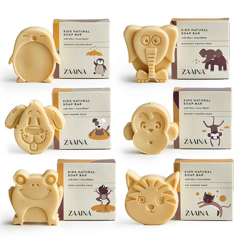 ZAAINA Kids Soap Bar (Set of 6) – Unique Natural Animal Shaped Soaps for Children, Gentle Bath Soap for Sensitive Skin, Fun Bath Time Gift for Boys Girls, Christmas Stocking Stuffers – Handmade in USA