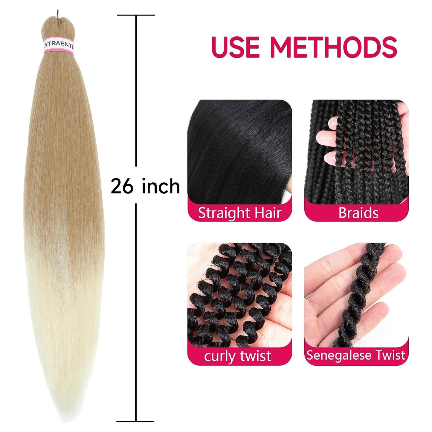 Ombre Braidng Hair 26 Inch 8 Packs Prestretched Braiding Hair, Pre Stretched Hair For Braiding, Yaki Texture Synthetic Hair For Knotless Box Braids Itch Free Hot Water Setting