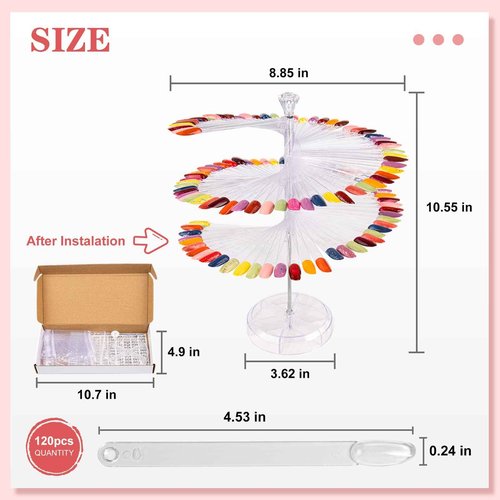 Subay Professional Finger Toe Nail Care Electric Nail Drill Machine with 120Pcs Clear Nail Color Swatches Display for Gel Polish Spiral Nail Sample Practice Sticks