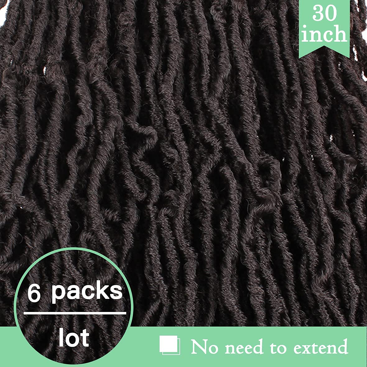 ZRQ 30 Inch New Faux Locs Crochet Hair,6 Packs Pre-looped Extended Distressed Soft Locs For Black Women, Synthetic Goddess Locs Hair Afro Roots Crochet Locs 1B#