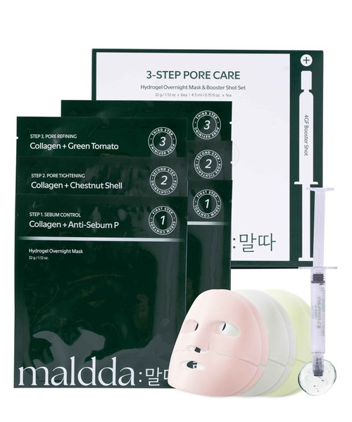 MAL-DDA Collagen Overnight Face Mask 3 Step Pore Minimizer Hydrogel Sheet&Boost Serum-Oil Control PDRN-Tightening Exosome-Elasticity Retinal - All in One (6 Pack)