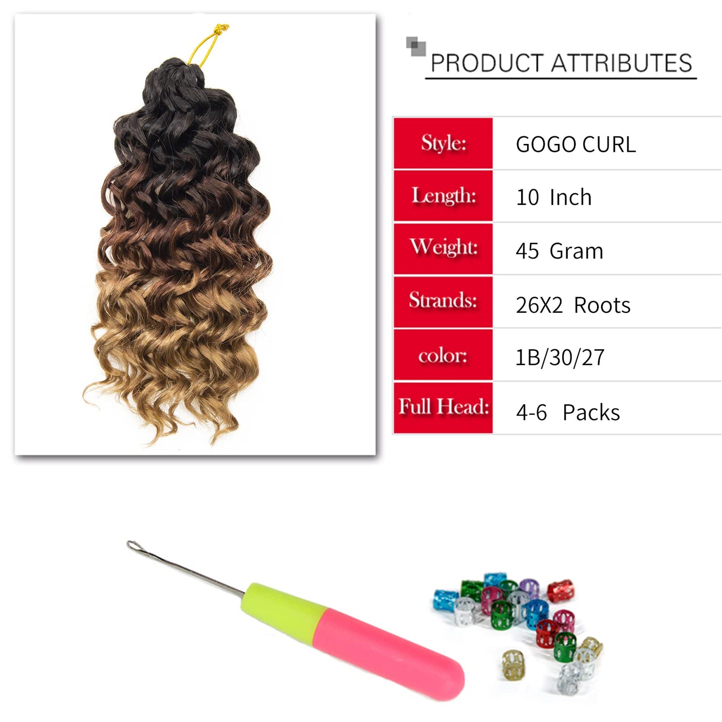 GoGo Curl Crochet hair Water Wave Crochet hair Ombre color Synthetic Bohemian Crochet Braid Deep Wave Braiding hair Extensions (10inch,5Packs,1B/30/27)