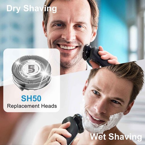 SH50 Replacement Blades Compatible with Series 5000 Electric Shavers, Replacement Heads For Philips Norelco 5000 Shaver, SH50 blades, 6-pc pack