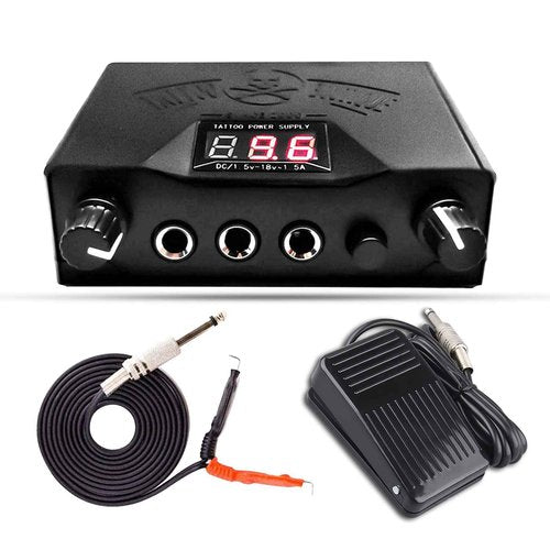 Narkysus Dual Digital Tattoo Machine Power Supply Kit with Foot Pedal and Clip Cord