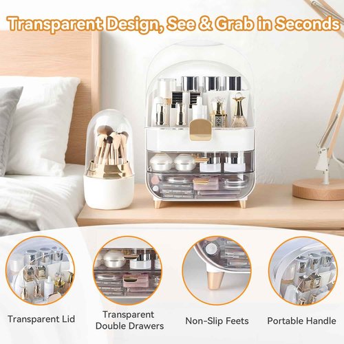 Makeup Organizer Countertop, Skincare Bathroom Counter Organizer, Storage Box Cosmetic Display Cases, Teen Girl Gifts Trendy Stuff Make up Organizers for Vanity, Dresser (Rose Gold)