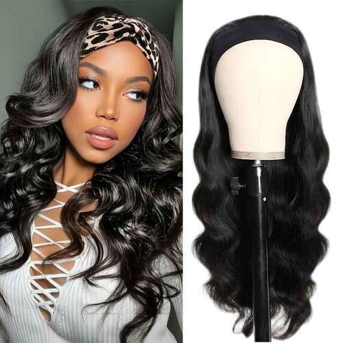 Headband Wig Human Hair Body Wave Wigs None Lace Front Wigs 100% Human Hair Brazilian Virgin 150% Density Natural Color (12inch)