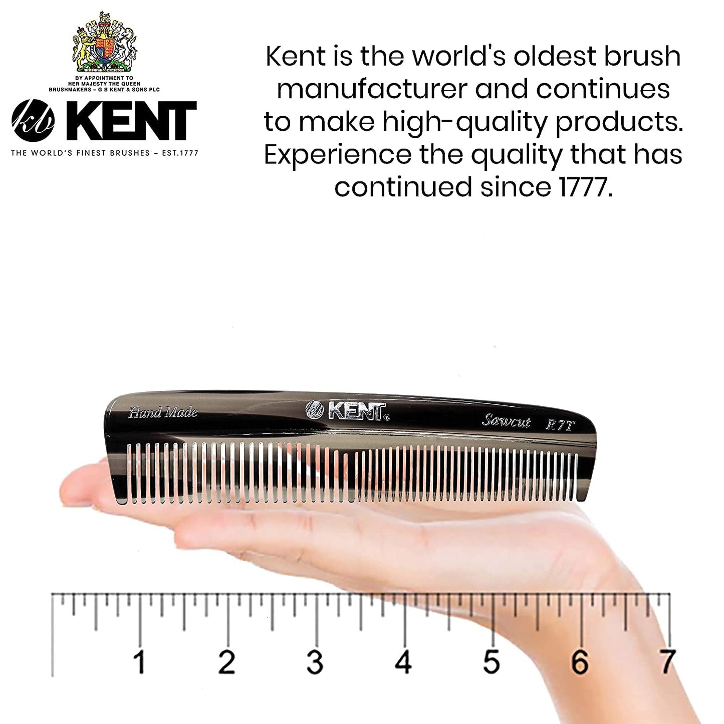 Kent R7T THE APSLEY Limited Edition Double Tooth Hair Pocket Comb, Small Fine/Wide Tooth Comb for Styling Hair, Beard and Mustache for Men, Women and Kids. Saw Cut Hand Polished. Handmade in England