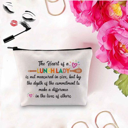 PXTIDY Lunch Lady Appreciation Gift Makeup Bag The Heart of a Lunch Lady is Not Measured in Size Thank You Gift for Cooker Cafeteria Worker