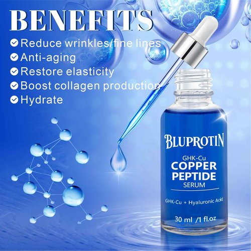 BLUPROTIN Copper Peptides Serum for Face, GHK-CU Peptide with Propylene Glycol&Copper Tripeptide-1&Hyaluronic acid, Anti-Aging Anti-Wrinkle Moisturizing Restore Collagen Enhance Skin Elasticity 30ml