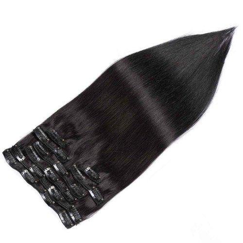 Clip in Hair Extensions Human Hair New Version Thickened Double Weft Brazilian Hair 140g 8pcs Per Set Remy Hair Silk Straight Soft Thick Natural Black Full Head Clip In(18" #1B)