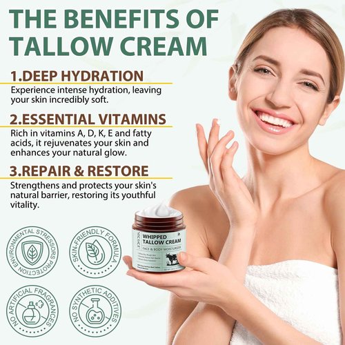 Cacukn Whipped Beef Tallow for Skin, Organic Face Moisturizer with Grass Fed Beef Tallow & Raw Honey, Deeply Moisturizes Face & Body, Reduces Skin Irritation and Sensitivity, 2 Pcs