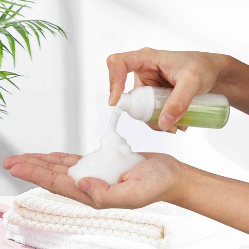 Cosywell Foam Soap Dispenser 2oz 2 Pack TSA Approved Empty Travel Pump Dispenser for Hand Soap Foaming Lash Shampoo for Cleanser, Dispenser(Clear+Pink)